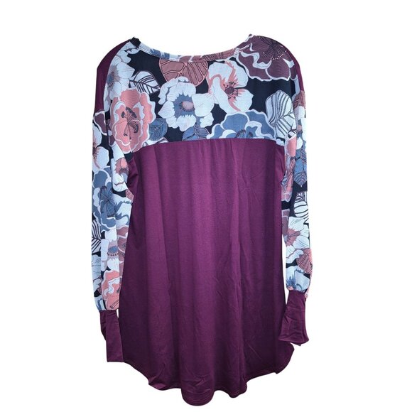 Floral Sleeve Wine Burgundy Tunic Top L/Grande Rayon/Spandex  Made In USA - Picture 6 of 6